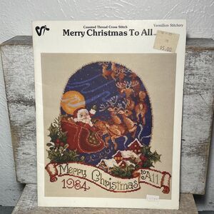 VTG 80's Vermillion Stitchery Merry Christmas To All Counted Thread Cross Stitch